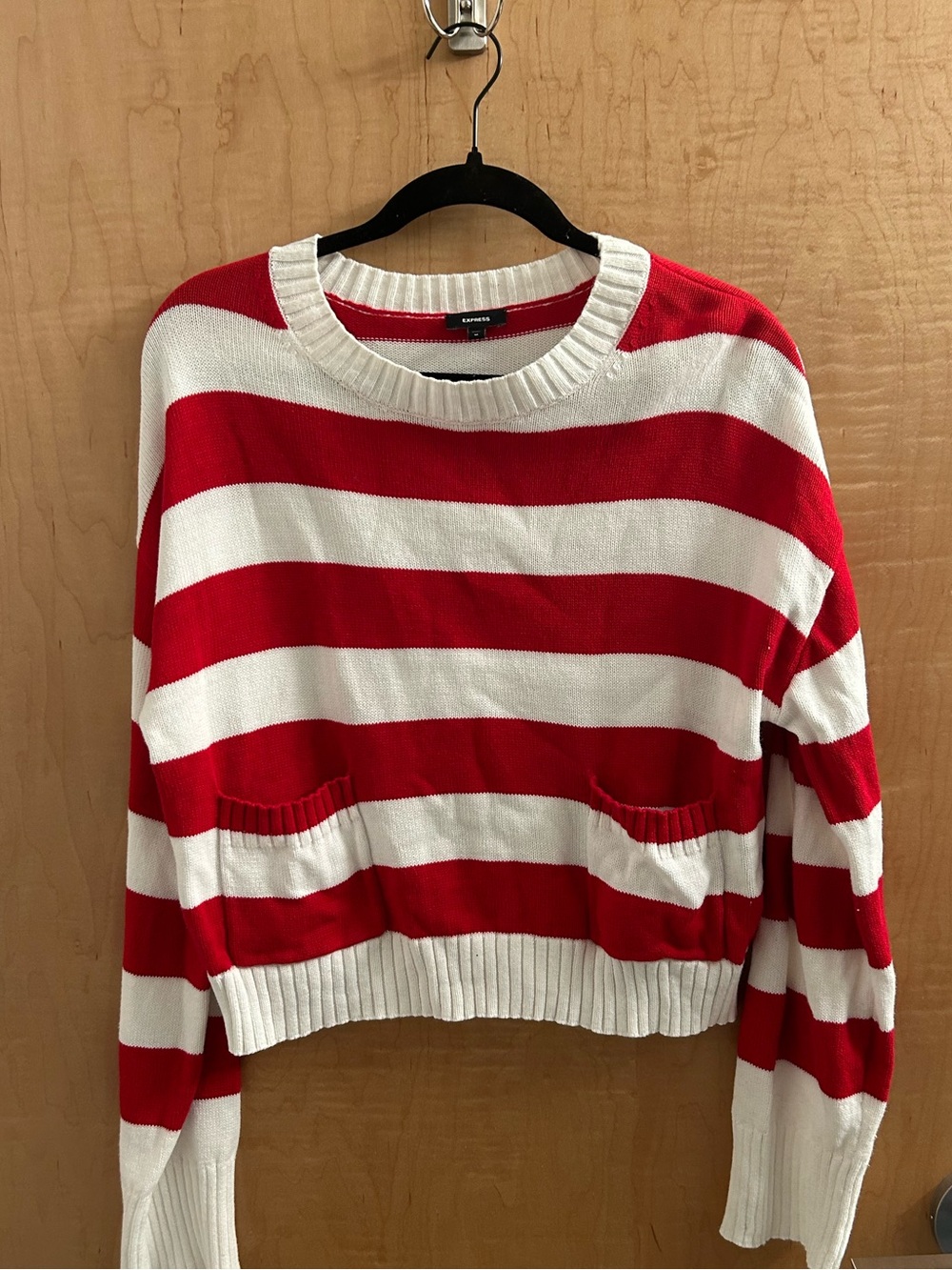 Express Striped Red and White Crewneck Sweater - Women